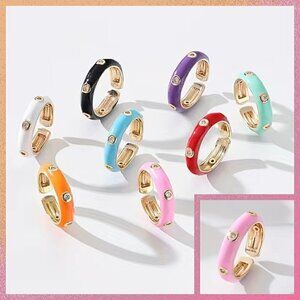 Thin Enamel and Copper Adjustable Stackable Ring #1210 PINK
